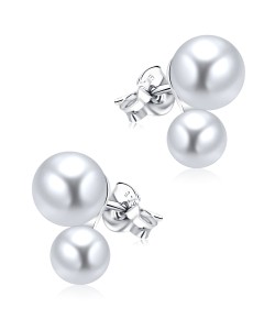 Charming Two Pearl Cluster Silver Ear Stud STS-5260